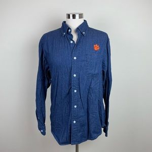 Vantage Denim Blue Jean Orange Clemson University Button Down Shirt Men Medium